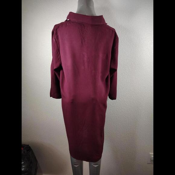 Tunic Shirt Dress Maroon 3/4 Adjustable Sleeve Buttons 3 Pockets, Size M - Picture 3 of 9